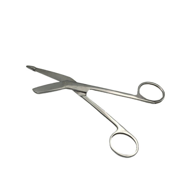 Ножиці медичні для перев'язувального матеріалу, різання марлевих та гіпсових пов'язок, за Лістером, з пуговкою, горизонтально-зігнуті, 140 мм